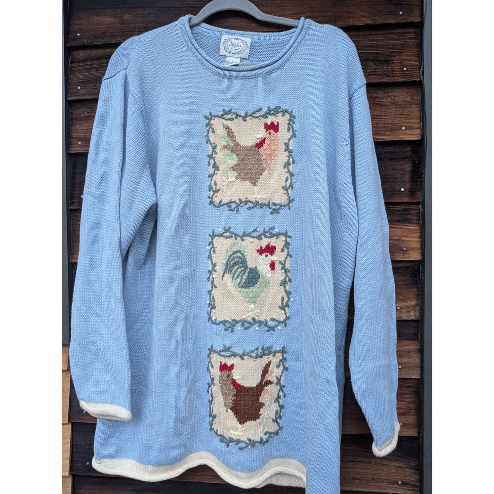 Stitches In Time Cottagecore Ranch Homestead Cotton Rooster Sweater Size 1X